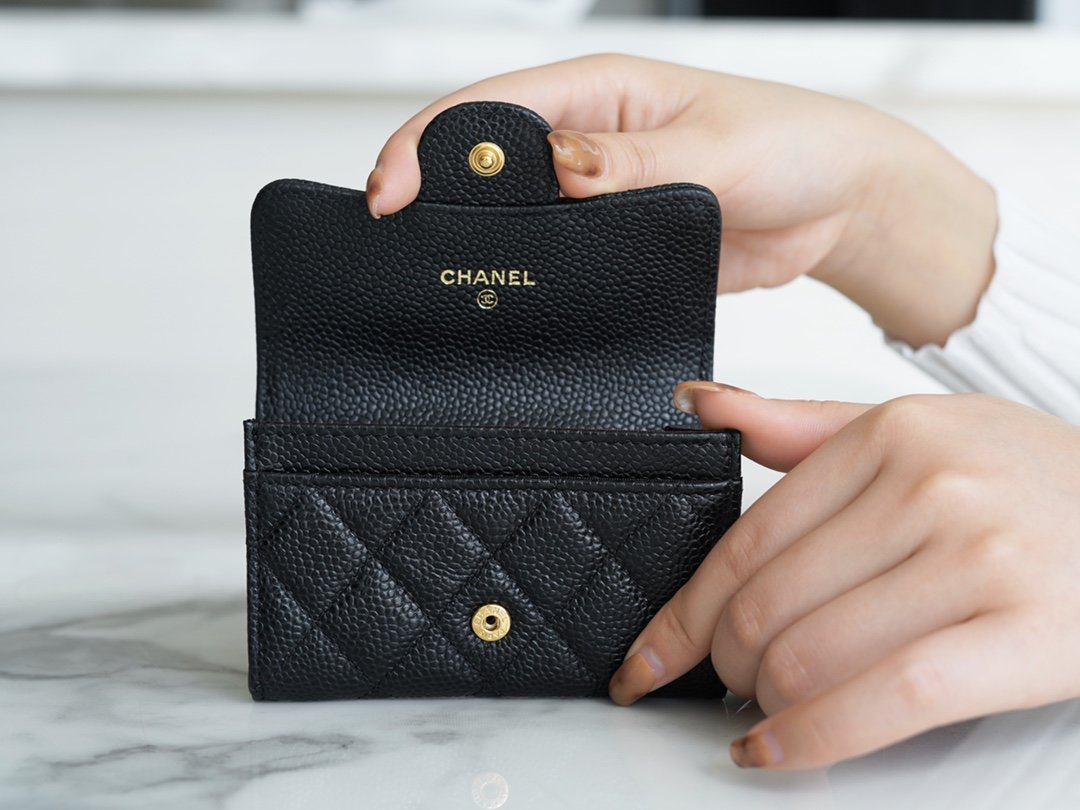 Ch*el classic card bag black gold imported from france original calfskin