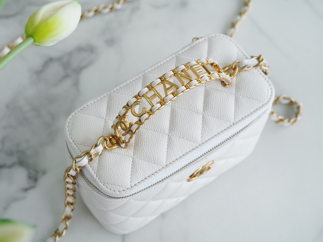 Ch*el spring and summer hollow handle long box white classic rhombus