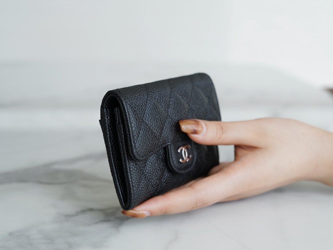 Ch*el classic card bag black silver imported from france original calfskin