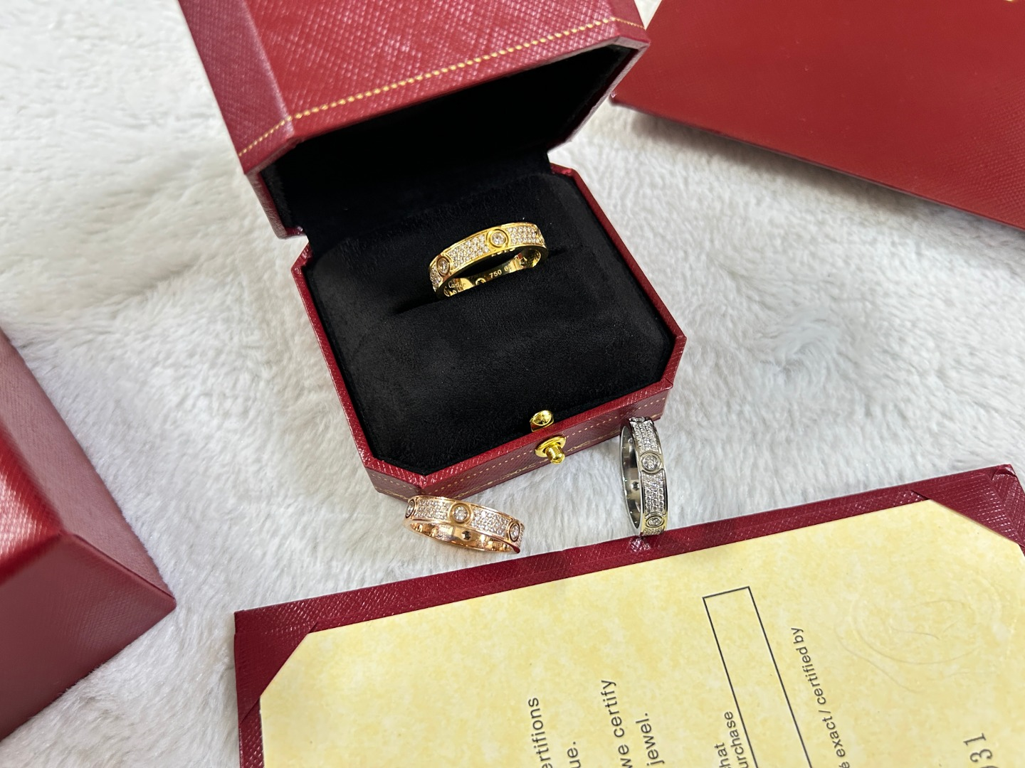 Love Ring with Big Diamond and 3 Row Diamonds