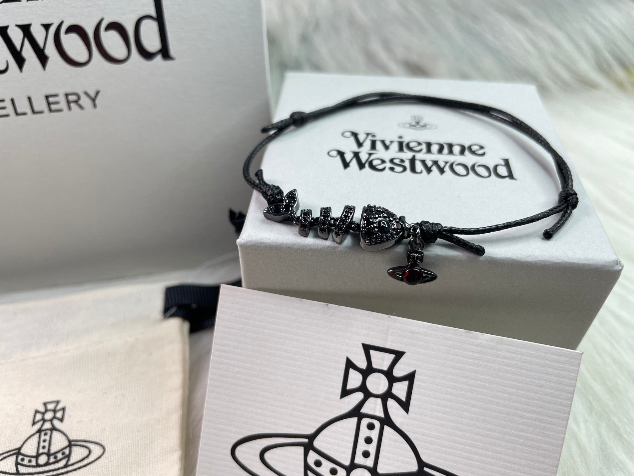 Fish Bone Black Shrinkage Rope Bracelet