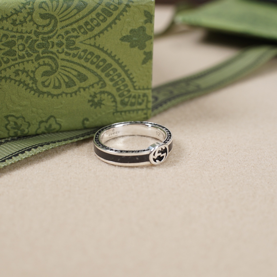 Double G Black Enamel Ring