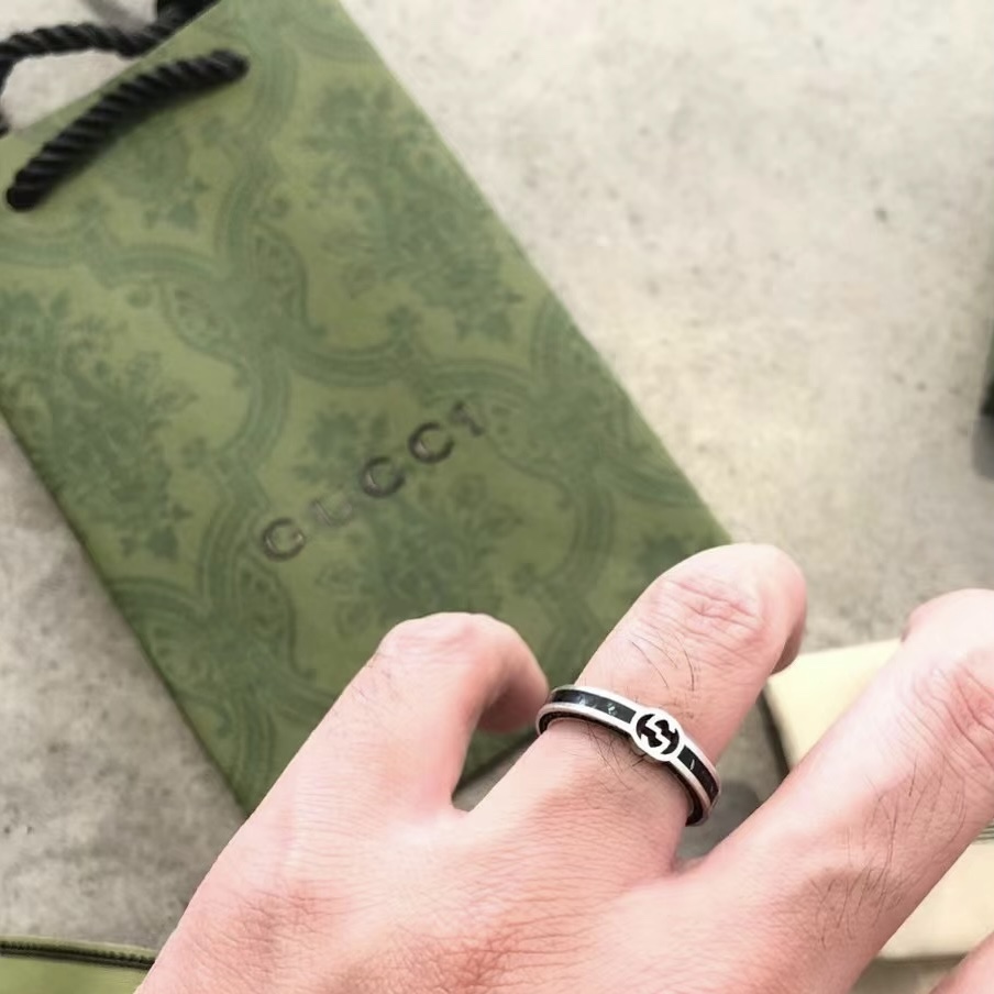 Double G Black Enamel Ring