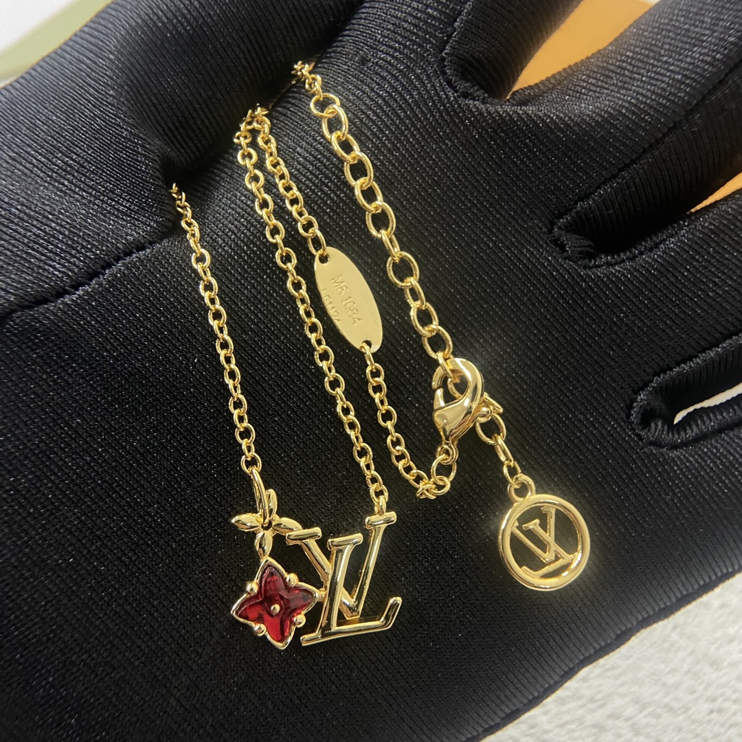 Red Crystal Flower Letter Necklace